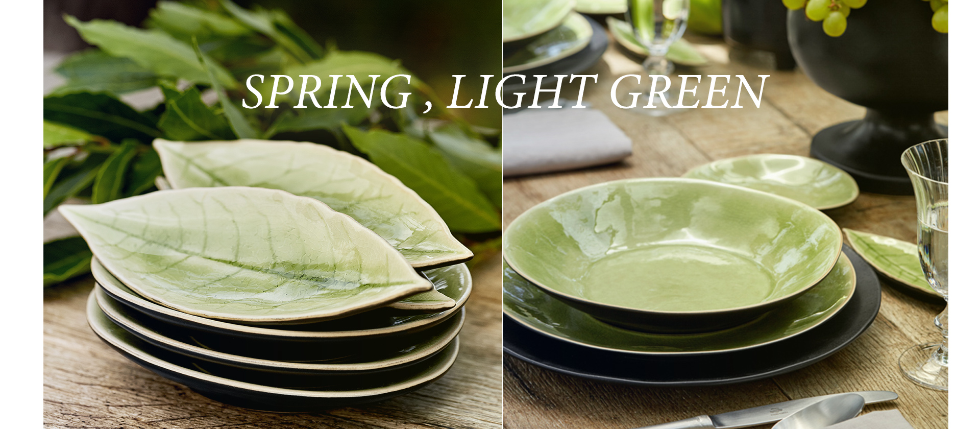 ポルトガル食器ブランドCOSTA NOVA、イギリスのStonecastの食器は、自然をモチーフにした明るい色の食器が揃います。今の季節にぴったりのあかるい緑色の食器を集めました