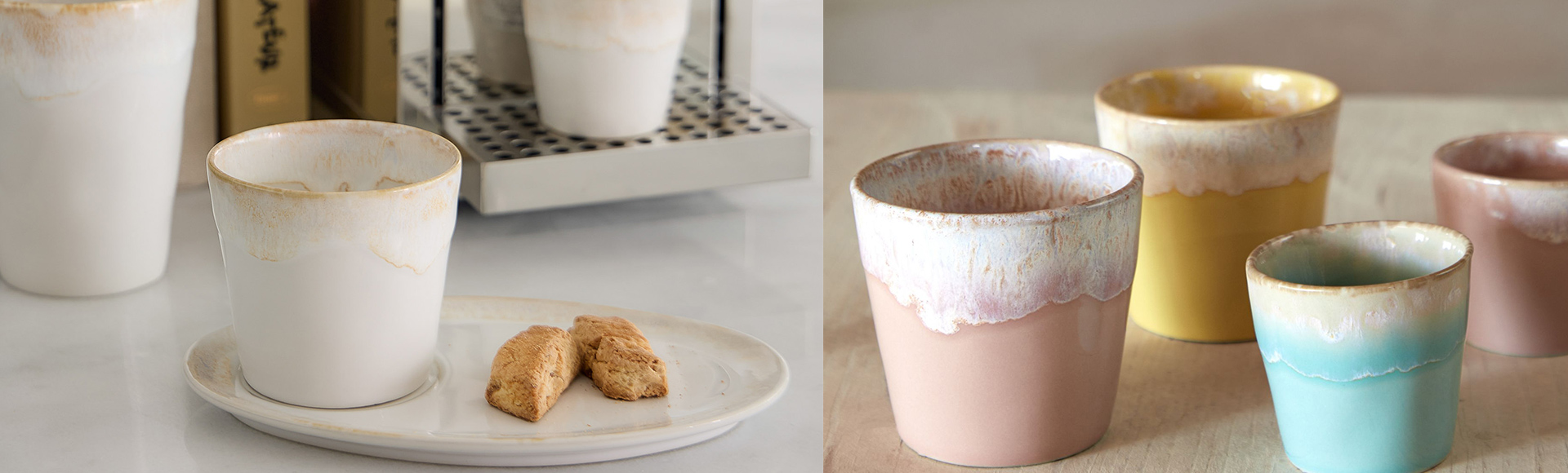 ポルトガルのCOSTA NOVAブランドのストーンウェア製カップ。取っ手のないシンプルな形のMサイズは、小鉢やそばちょこのように食事のおかずやスープを入れたり、湯呑やコーヒーカップ、カフェオレカップとして飲み物を楽しむのにもぴったり。丈夫で長く使いやすいカップです。デザインも和にも洋にも合わせやすく、色とりどりでカラフルなラインナップが揃います。