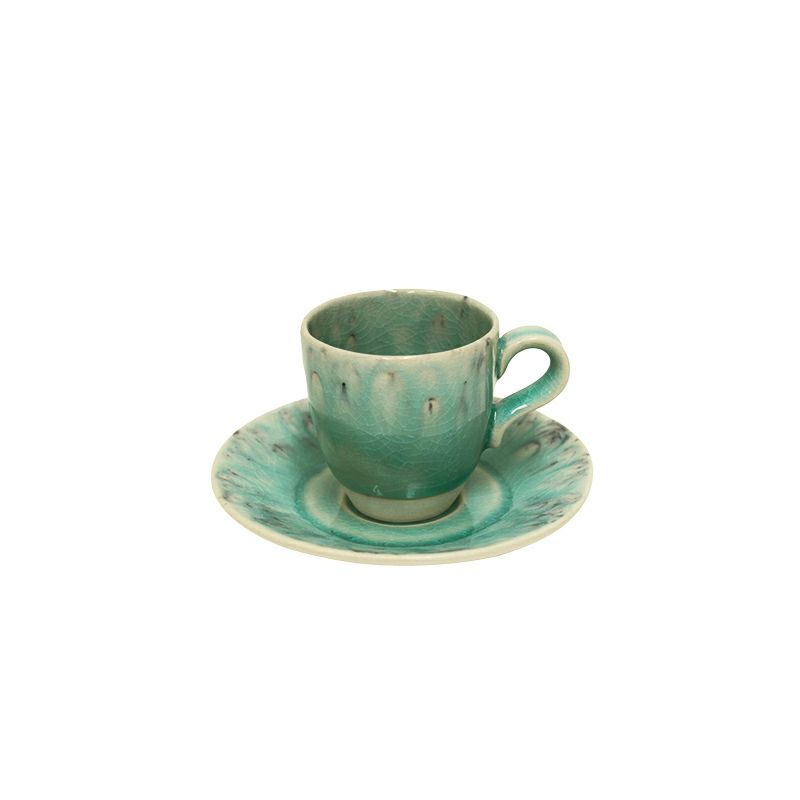 ポルトガルの食器、COSTA　NOVAの　マデイラのコーヒーカップ＆ソーサー　ブルー。ガラス質の透明感のある色が魅力です。